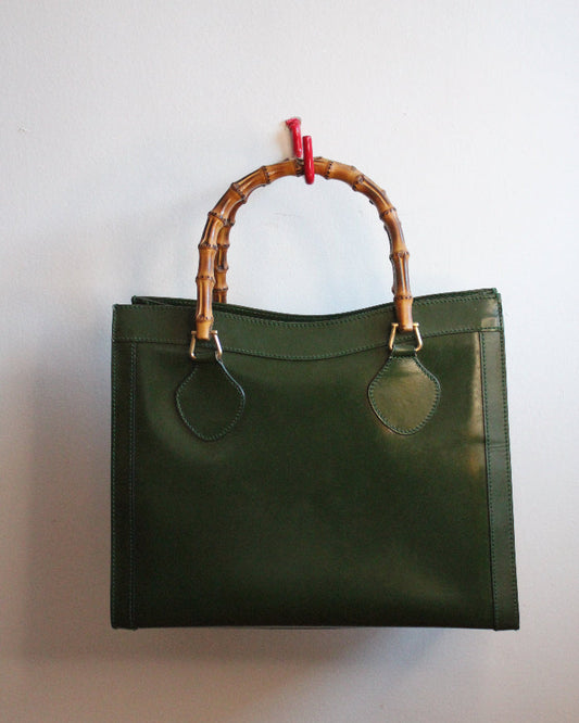 Green Medium Vintage Gucci Diana Bag From The 90s with Bamboo Handles